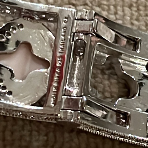 Judith Ripka Sterling Silver Diamonique & Pink Mother of Pearl Cuff Bracelet - Picture 11 of 13